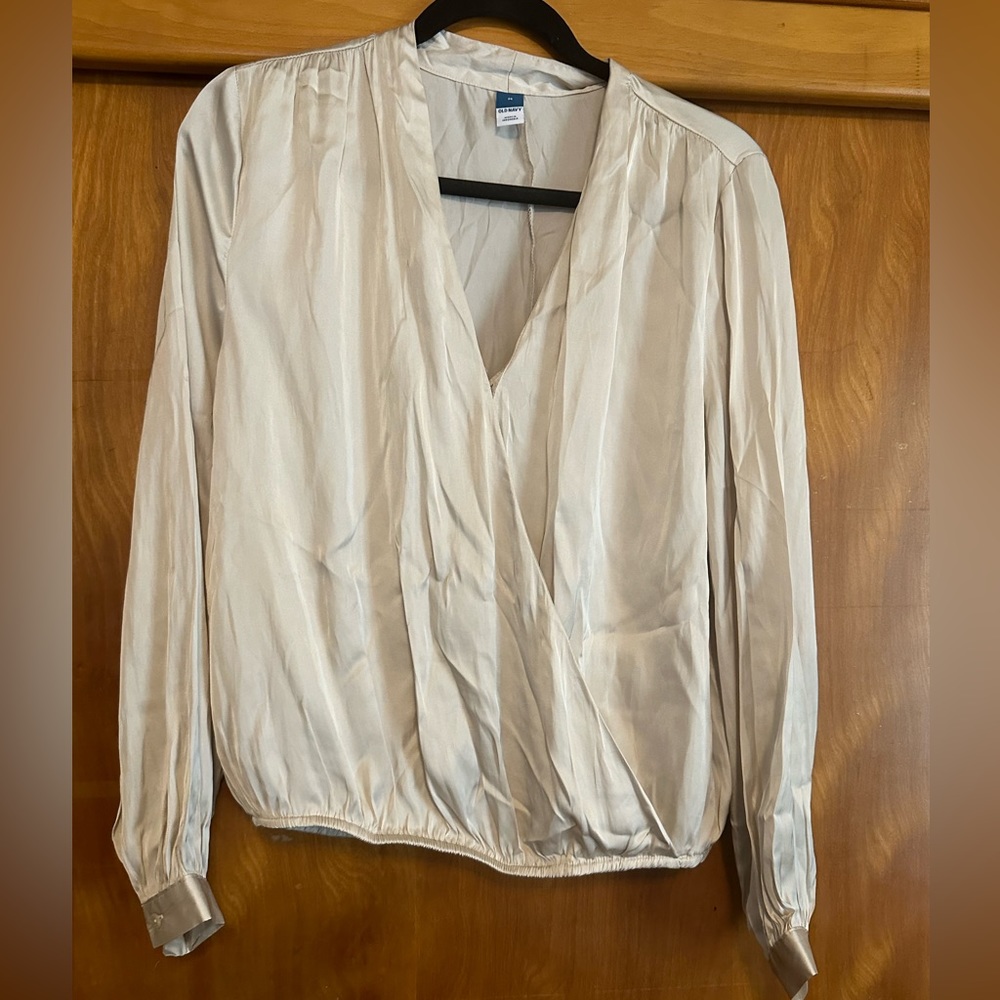 Cream satin wrap blouse